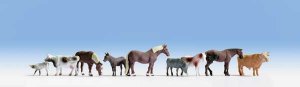 Walthers SceneMaster 6073 HO Large Farm Animals -  9 Assorted Horses and Cattle - pkg(9)
