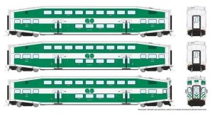 Rapido 146037 - HO BiLevel Commuter Car - GO Transit (Late Scheme) Set #2