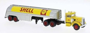Brekina 85762 - HO 1955 Peterbilt 281 Semi Tractor with Tank Trailer - Assembled -- Shell (yellow...
