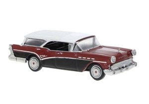 Brekina 18178 - HO 1957 Buick Century Caballero - Assembled -- Maroon, Black, White