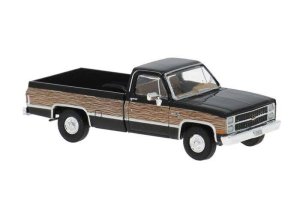 Brekina 19658 - HO 1981 GMC Sierra Grande Pickup Truck - Assembled -- Woody (black, wood brown pa...