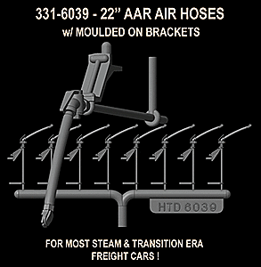 Hi-Tech Details - HO Scale 22" AAR Air Hoses - Molded Rubber -- With Integral Mounting Brackets -...