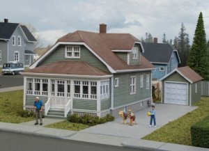Walthers Cornerstone 3791 - HO Updated American Bungalow w/Single-Car Garage - Kit