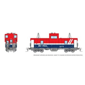 Rapido 510055 - N Wide Vision Caboose: BC Rail - Red/Blue Hockey Scheme: #1875