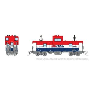 Rapido 510058 - N Wide Vision Caboose: BC Rail - Red/White/Blue Scheme: #1877