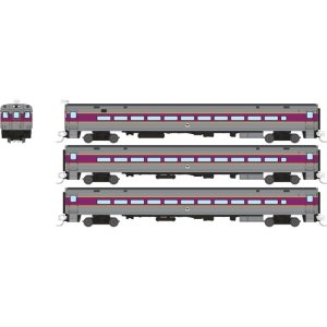 Rapido 528059 - N Comet Car: MBTA - Late Scheme: Set #1 (Cab Car and 2 Coaches)
