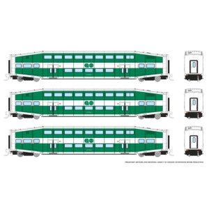 Rapido 546015 - N SCALE Bilevel Commuter Car: GO Transit: Set #3 (Coaches: 2310 2325 2341)