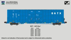 Aurora Miniatures 602037 - N Scale Greenbrier 7550cf 60' Plate F Boxcar - BKTY 157600 (GATX Blue)
