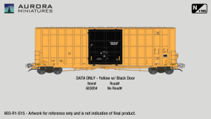 Aurora Miniatures 603054 - N Scale Gunderson 6276cf 50' Plate F Boxcar - DATA ONLY - Yellow w/ Bl...