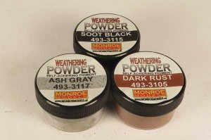 Monroe Models 2913 Grime & Rust Weathering Powder Set -- 1 Each: Soot Black, Ash Gray, Dark Rust
