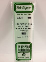 Evergreen Scale Models 8204 - Opaque White Polystyrene HO Scale Strips (2x4) .022In x .043In x 14...