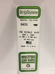 Evergreen Scale Models 8408 - Opaque White Polystyrene HO Scale Strips (4x8) .043In x .090In x 14...