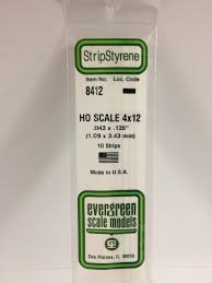 Evergreen Scale Models 8412 - Opaque White Polystyrene HO Scale Strips (4x12) .043In x .135In x 1...