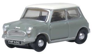 Oxford Diecast NMN009 - N Scale Austin Mini - Tweed Gray, Old English White
