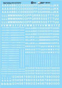 Microscale 90101 - HO Alphabets - Railroad Gothic - White - Waterslide Decals