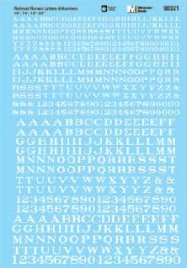 Microscale 90321 - HO Railroad Roman - Letters & Numbers (White) 10inch-20inch - Waterslide Decal...