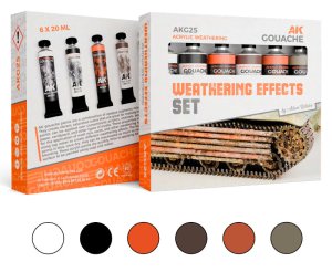 AK Interactive G25- AK Gouache: Weathering Effects Paint Set (6x 20ml Tubes)