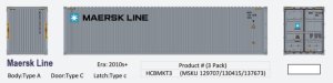 Aurora Miniatures HCBMKT3 - HO 40Ft Hi-Cube Dry Containers - Maersk Line (Small Logo) (3pk)