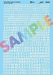 Microscale Decals 90301 - HO Alphabet & Number Decal Set -- Gothic Block (white) 10", 14", 18", 2...