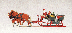Preiser 30448 - HO Horse Drawn Sleigh -- Father Christmas & Parcels