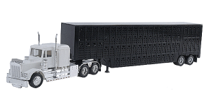 Herpa Models 6347 - HO Kenworth W-900 w/Skirted Chassis, Tool Box & 48' Livestock Trailer -- Whit...