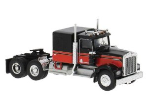 Brekina 86250 - HO Scale Kenworth W900 Semi Tractor w/Sleeper Cab - Assembled -- Black, Red