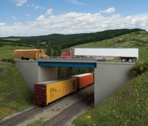 Walthers Cornerstone 4566 - HO Modern Steel and Concrete Highway Overpass with Pipe Railings -- K...