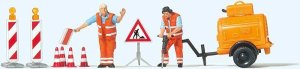 Preiser 10754 - HO Scale Road Construction Workers with Accessories -- 2 Figures, Compressor Trai...