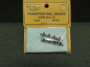 Micro Engineering HO Scale Plastic-Insulated Transition Rail Joiners pkg(8) -- Code 83 to 70