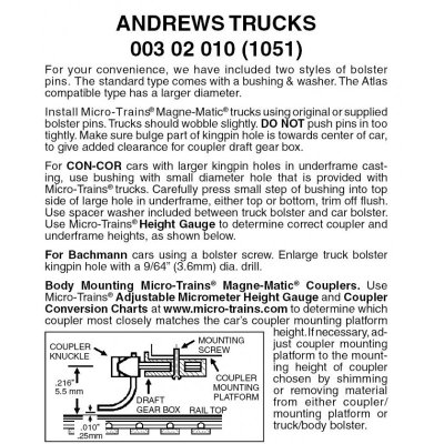 Micro Trains 003 02 010 - N Scale Andrews Trucks w/o couplers (1pair)