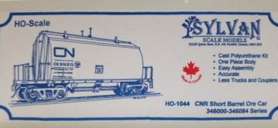 Sylvan Scale Models 1044 HO Scale - CNR Short Barrel Ore Car - Unpainted and Resin Cast Kit