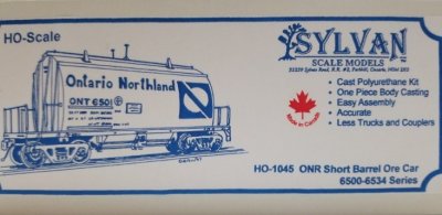 Sylvan Scale Models 1045 HO Scale - ONR Short Barrel Ore Car - Unpainted and Resin Cast Kit