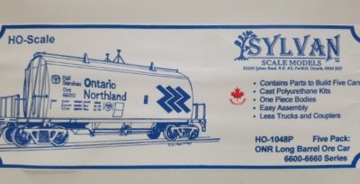 Sylvan Scale Models 1048P HO Scale - ONR Long Barrel Ore Car - Five Pack - Unpainted and Resin Ca...