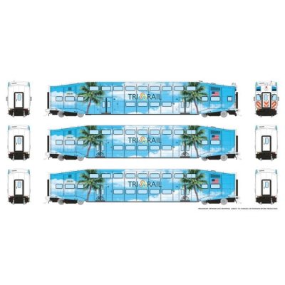 Rapido 1110027 - HO BiLevel Commuter Car: TriRail - Palm Tree: Set #2 (Cab: 511 Coaches: 1005, 10...