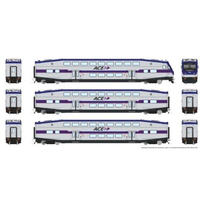 Rapido 1110036 - HO CEM BiLevel Commuter Car: ACE - Modern: Set #2 (Cab: 3313 Coaches: 3224, 3230...