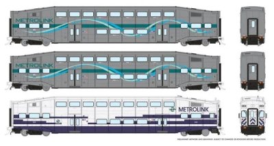 Rapido 146044 - HO BiLevel Commuter Car - Metrolink (Ribbon & Original) Set #1