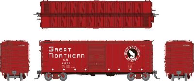 Rapido 155002-3 - HO 40Ft Boxcar w/ Early Improved Dreadnaught Ends - Great Northern (Chinese Red...