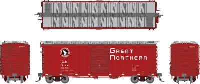 Rapido 155008-4 - HO 40Ft Boxcar w/ Late Improved Dreadnaught Ends - Great Northern (Chinese Red)...