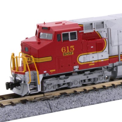 Kato 1763515 N Scale GE C44-9W - Standard DC -- BNSF Railway #615 (Ex-ATSF Patch Warbonnet, silve...