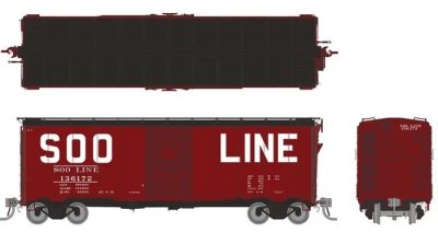 Rapido 180002-6 - HO 1937 AAR 40Ft Boxcar - Square Corner Ends - SOO Line #136192