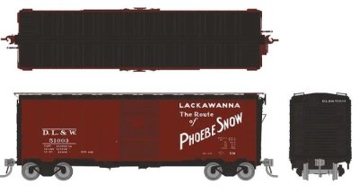 Rapido 181002-2 - HO 1937 AAR 40Ft Boxcar - Round Corner Ends - Lackawanna (DL&W Phoebe Show) #51...