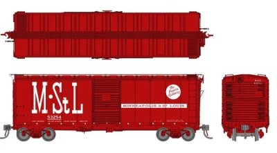 Rapido 181004-5 - HO 1937 AAR 40Ft Boxcar - Round Corner Ends - Minneapolis & St. Louis (M&StL Re...