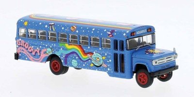 Brekina 61334 - HO 1960s-1970s Dodge S 600 Bus - Assembled - Hippie Bus (blue, Planets Graphics)