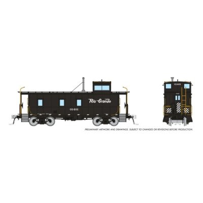 Rapido 225014 - HO D&RGW End Cupola Steel Riveted Caboose: Post-War Mods / Black Scheme (Black/Wh...