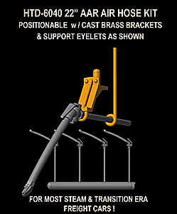 Hi-Tech Details 6040 - HO Scale 22" AAR Air Hoses - Molded Rubber -- With Cast Brass Brackets & M...