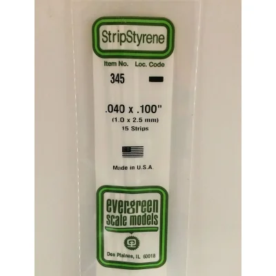 Evergreen 345 - Opaque White Styrene Strips .040" Thick, 24" Long -- .100" Wide pkg(15)