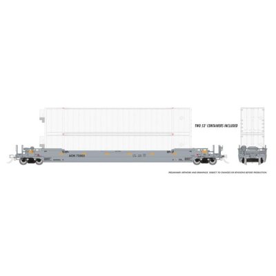 Rapido Trains 401055A - HO 53' Husky-Stack well car + containers: AOK: Single Car