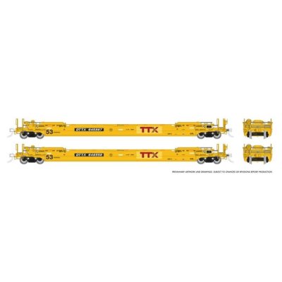 Rapido 401064 - HO 53' Husky-Stack well car 2-Pack: TTX - Patched Logo: 3-Pack