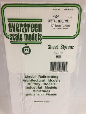 Evergreen Scale Models 4524 - .040in x .500in Opaque White Polystyrene Standing Seam Roofing (1 S...