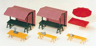Preiser 17500 - HO Outside Market Stalls (2) w/Accessories (Kit)